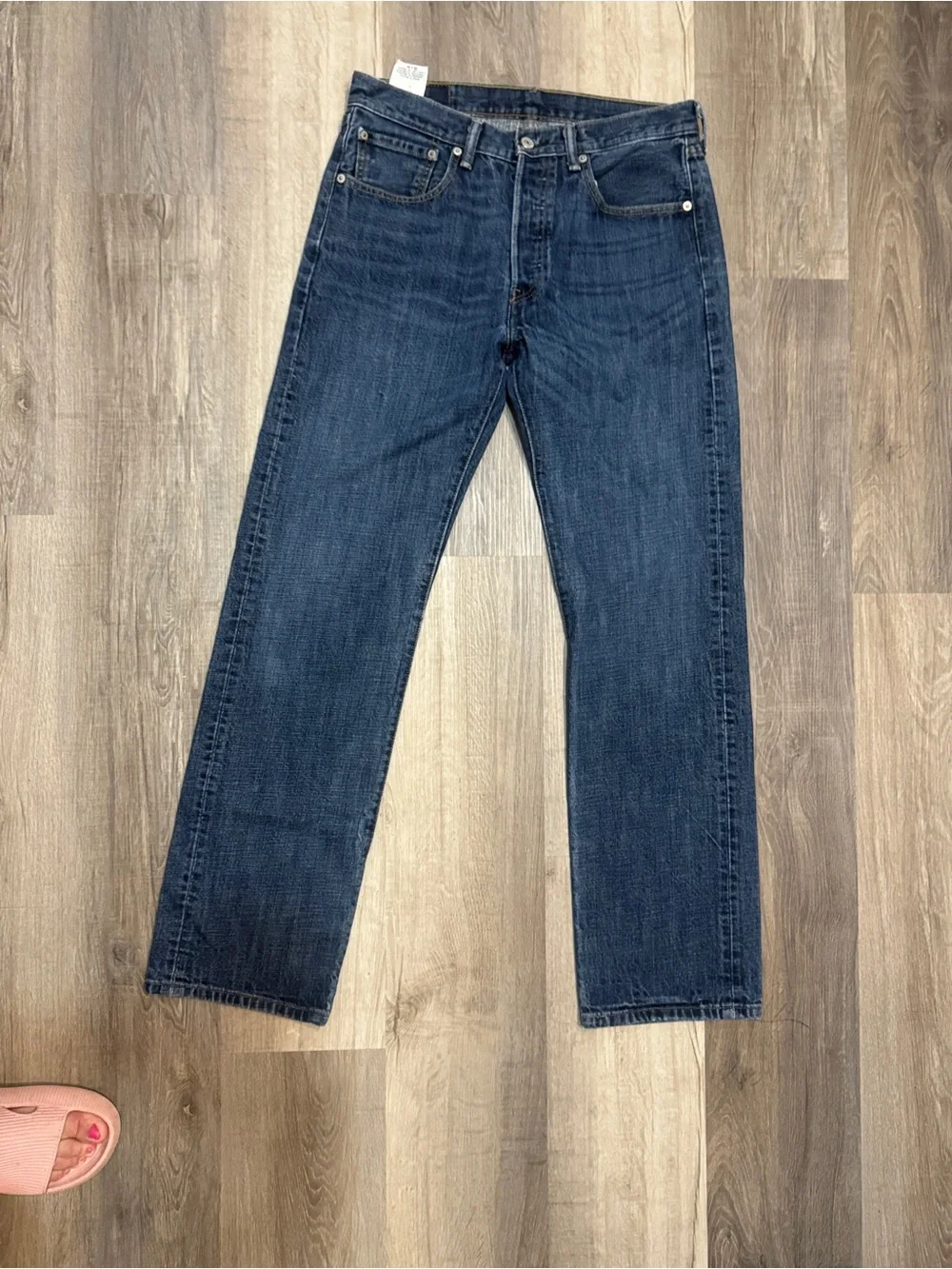 Levi's 501 Men's Dark Blue Button Fly Straight-Leg Denim Jeans Y2K 33x34